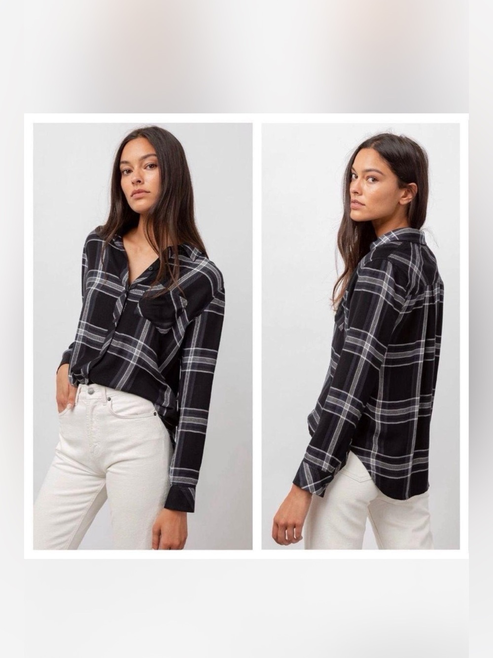 Rails Hunter Plaid Button-Down Shirt in Black Sky/Ivory sz XS